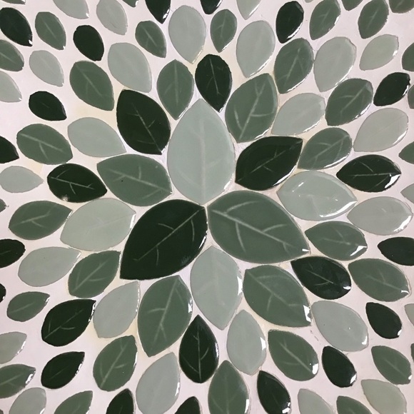 Mid Century Modern Mosaic Tile Round Plate 12” Console Green Leaves Art Vintage - Picture 5 of 16